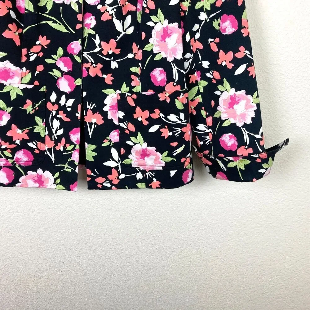 Liz Claiborne First Issue Women's Blazer Size M Hook & Eye Closure Dark Floral
